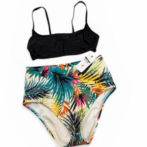 NWT Shade & Shore Palm Print High Waist Bikini Bottoms + Wild Fable Black Set